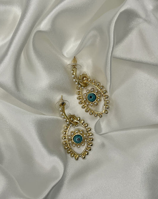 Lubna Blue Evil Eyes Pearl Earrings